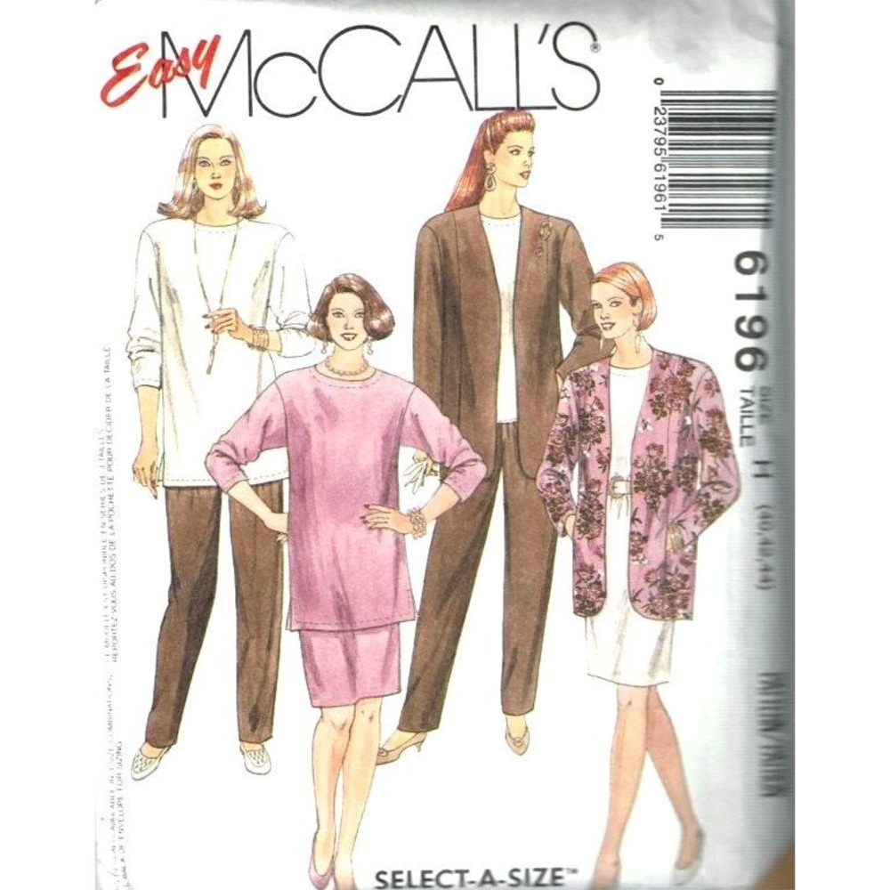 McCalls 6196 Sewing Pattern Womens Size 40-44 Jacket Tunic Skirt Pants Uncut FF